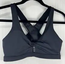 Fabletics Black Mesh Cut-Out Cross-Back Twist-Front Sports Bra Women's Medium