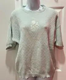 Isle Of Cotton Vintage Embroidered Short Sleeve Sweater size XL