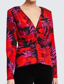 Veronica Beard Pevero floral stretch-silk top size 8 NWT red black