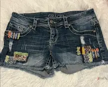 Grace In LA  Women's Jean Shorts with Colorful Patchwork Size 27