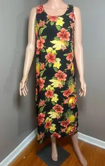 Hilo Hattie The Hawaiian Original Floral Fruit Pineapple Sleeveless Dress Medium