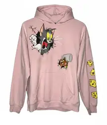 Tom and‎ Jerry Hoodie Cartoon Character Pullover Pink Cheese Graphic