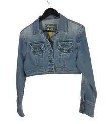 Star Jeans Women's Cropped Denim Jacket M Blue Button Front Long Sleeve Y2K Boho