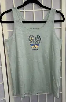 Life Is Good Blue Cotton Tank Top Flip Out Flop Graphic Tee Beach Outdoors XS