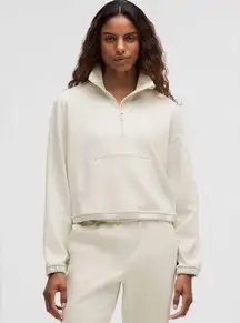 NWT Lululemon Brushed Softstreme Half Zip in Bone Color Size 2 Kangaroo Pocket