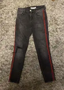 Zara black jeans with red stripe