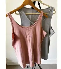 Set 2 - Plus 2X Ribbed Tank Tops Mauve and Gray Lane Bryant and Style & Co