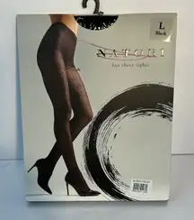 Natori Fan Sheer Tights Black Size L Patterned Hosiery NWOT