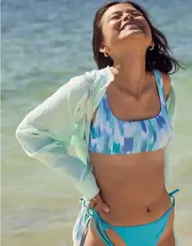 NWT Aerie Tie Back Scoop Bikini Top Blue Mist Swim Beach Surf Paddle Size M