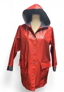 Vintage Hush Puppies Red Hooded Lined Raincoat Classic Preppy S/M
