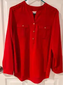 Calvin Klein Red Long Sleeve Collared Utility Pocket Tunic Shirt Women PL