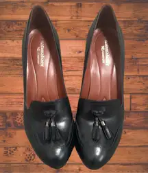 Naturalizer N5 Comfortable Size 7.5 Black Leather Heels with Brogue Detailing