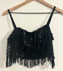 Amazon Black Sequin Fringe Top