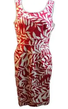 Tahari  Arthur S Levine Sleveless Red White Leaf Sheath Work Daytime Dress sz 8