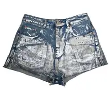 Top Shop Womens 6 Moto Metallic Denim Jean Shorts