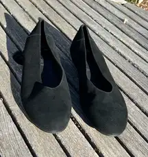 Eileen Fisher SHOES 11 Una Hidden Wedge Ballet Flat Black business casual suede