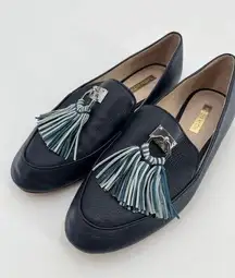 Louise et Cie Tassle Slip On Loafers Sz 7.5M Blue Leather Flats Shoes