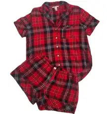 Victoria's Secret 2 piece red plaid tartan short sleeve shirt shorts pajamas XS