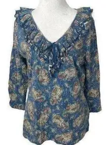 Vintage Lauren Ralph Lauren Western Bohemian Prairie Floral Ruffle Top Medium