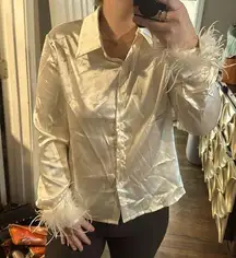 Cream White Feather Cuffs Button Down