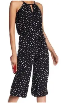 London Times Black White Polka Dot‎ Halter Jumpsuit Keyhole Dressy Size 4