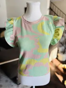 ZARA Women's Tanks ruffle‎ sleeves  Size Medium Camo Green Cropped