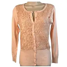 Blu Moon Soft‎ Pink Long Sleeve Lace Overlay Silk Blend Sweater Size Small