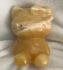 Cute Hello Kitty Yellow Calcite Crystal with Red and White Banding