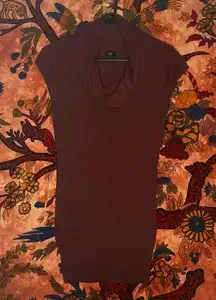 Maroon Short Sleeve Scoop Turtle-Neck Sweater Shirt