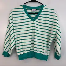 Vintage Speedo Green & White Striped Dolman Cuffed Blouse Size Medium