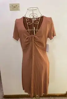 BP NWT  ribbed shirt dress with tie front in tan mocha M