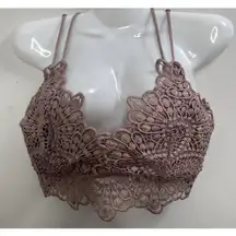 Bralette Size Large Pink Floral Lace Crossback Adjustable BoHO Hippie Top‎