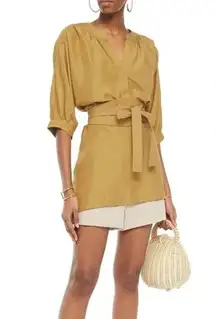 Zimmermann Oversized Espionage Silk Tunic Belted Top Mustard Yellow Size 0 NWT