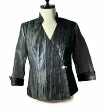 R&M Richards Black‎ Textured Velvet Trim Wrap Blazer Jacket Size 12 Whimsigoth
