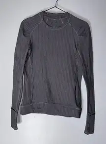 Lululemon Think Fast Long Sleeve Shirt Size 6‎ Heathered Herringbone BLACK/SLATE