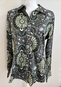 Talbots Mandala Bloom Button-Up Shirt Boho Statement Piece size 14