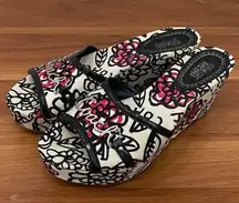 Coach  Carissa Poppy Flowers Graffiti Slide On Platform Wedge Sandals Size 7.5B