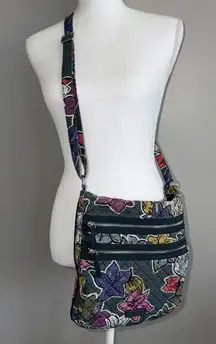 Vera Bradley Retired Falling Flowers Triple Zip Hipster Crossbody Bag Purse READ