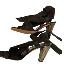 Kenneth Cole Black Suede Ankle Wrap Block Heel Sandals Women's Size 9