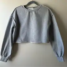Amazhiyu Heather Gray Cropped Sweatshirt Pullover Sweater Fleece Crop Crew Sz M