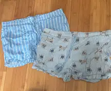 Blue Striped and Dog Print Pajama Shorts