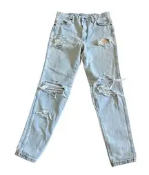 Wranglers Vintage Rewashed Distressed Light Blue Jeans GUC Size 31x32 #3289