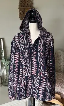 Billabong navy polar fleece hoodie adventure pull over boho tribal printed L​