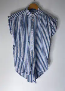 Loft Camp Shirt Button Down Short Sleeve Blue White Red Stripe Small