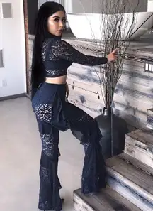 Carli Bybel x  Navy Blue Lace 2 Piece Festival Matching Set small 4-6