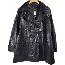 Nasty Gal We're Late Faux Leather Longline Jacket‎ in Black M NWT