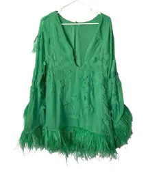 Alexis  Gracelle Feather Trim Mini Dress in Emerald Sz M