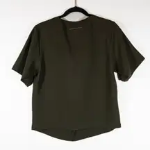 NEW Maison Margiela MM6 Crepe Draped Cowl Neck Short Sleeve Green Blouse Shirt 