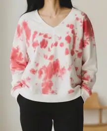 Wash Lab V-Neck Sweatshirt White Pink Tie Dye