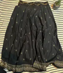 AZIZ Black Beaded Sequin Maxi Skirt Boho Festival Gold Star Print Size S